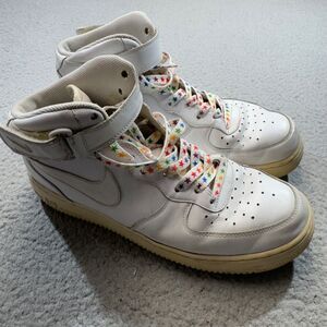 Nike Air Force 1 Shoes Men 10 White Mid Top Ankle Strap Sneaker Star Lace Swoosh